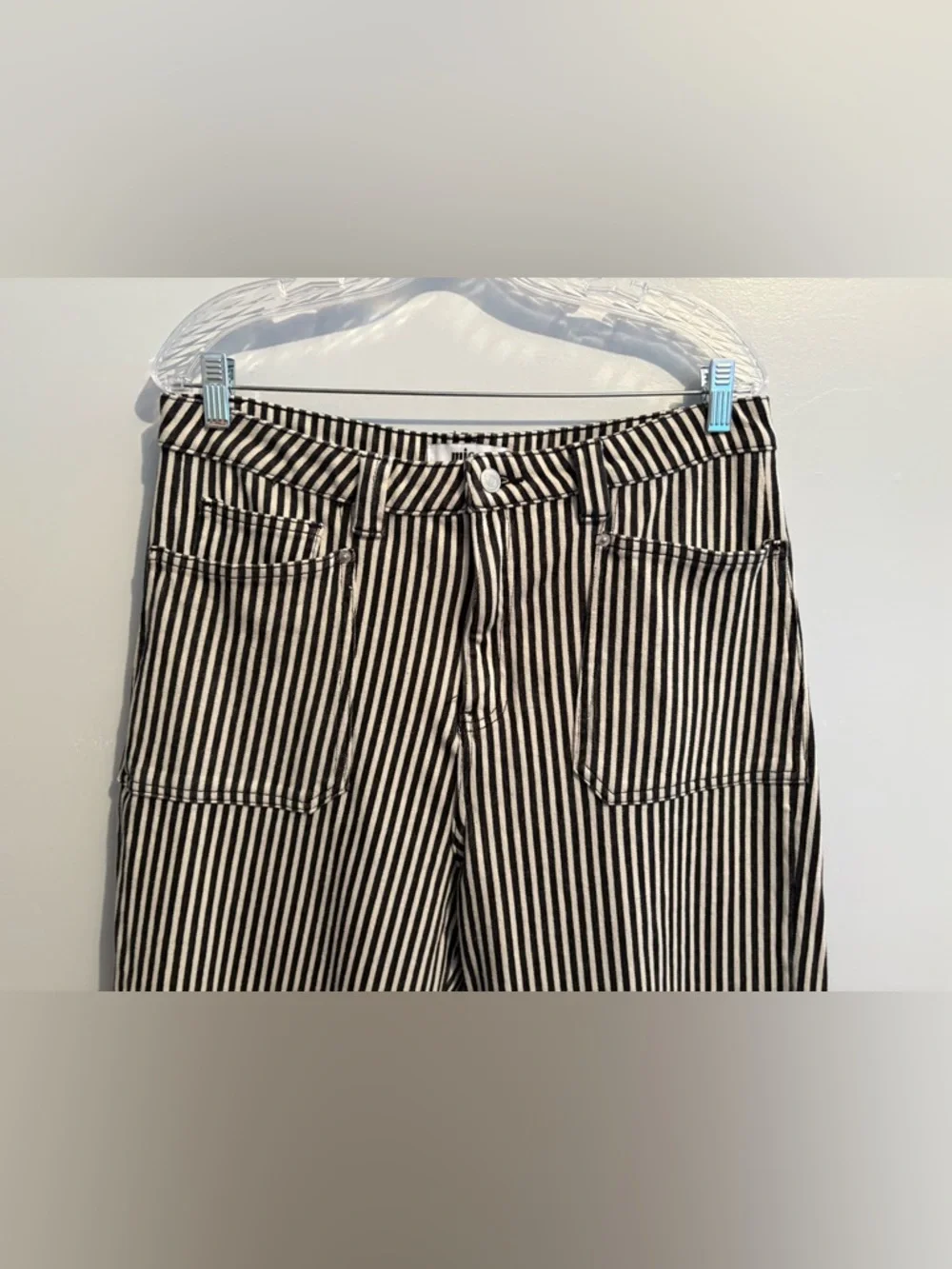 Mica Denim Size 31 Straight Leg Striped Breck Black Gray Jeans Super High Rise - Picture 4 of 16